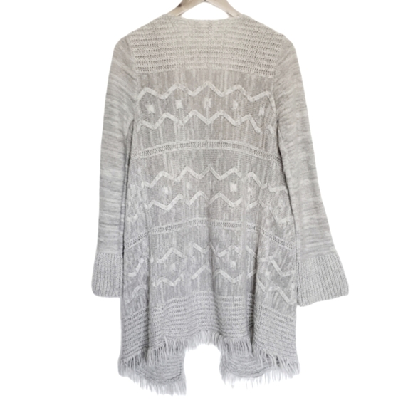 Women's Open Cardigan Gray Sweater with Fringes Size L - Picture 2 of 2